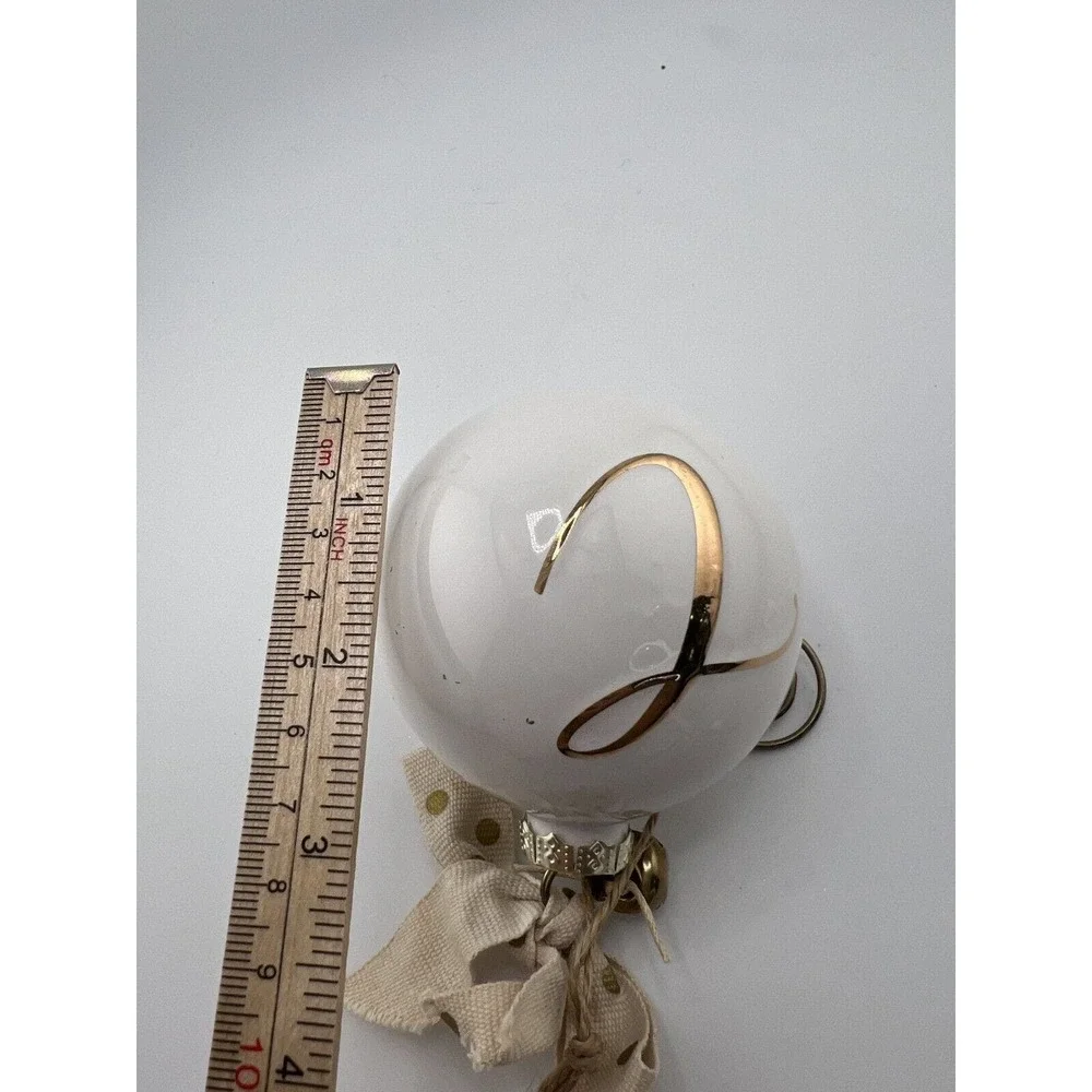 Home‎ Decorative Hand Painted White/Gold Glass Christmas Ball Ornament with Bow